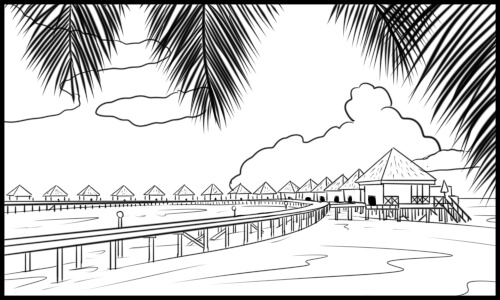 Tropical beach resort with bungalows for the B1 Preliminary PET Speaking Task 3 holiday options