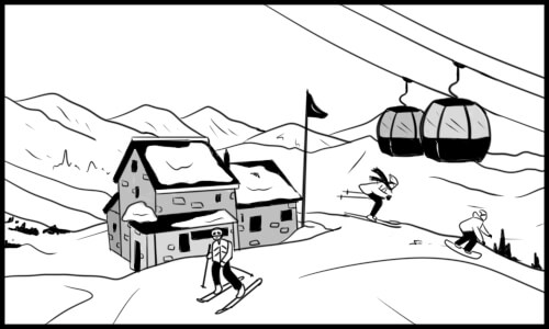 Ski resort with skiers and cable cars for the B1 Preliminary PET Speaking Task 3 holiday comparison