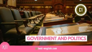 Empty parliament chamber for C1 English vocabulary lesson on Government and Politics