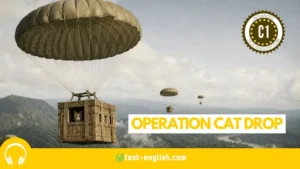 Cats descending in parachute crates over Borneo during Operation Cat Drop – C1 advanced English listening test