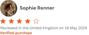 Product review by Sophie Renner with 4 out of 5 stars, verified purchase in the UK